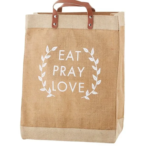 NWT (2) Tote Bundle - Eat, Pray, Love Inspirational Jute Market Tote Bag - Picture 2 of 3